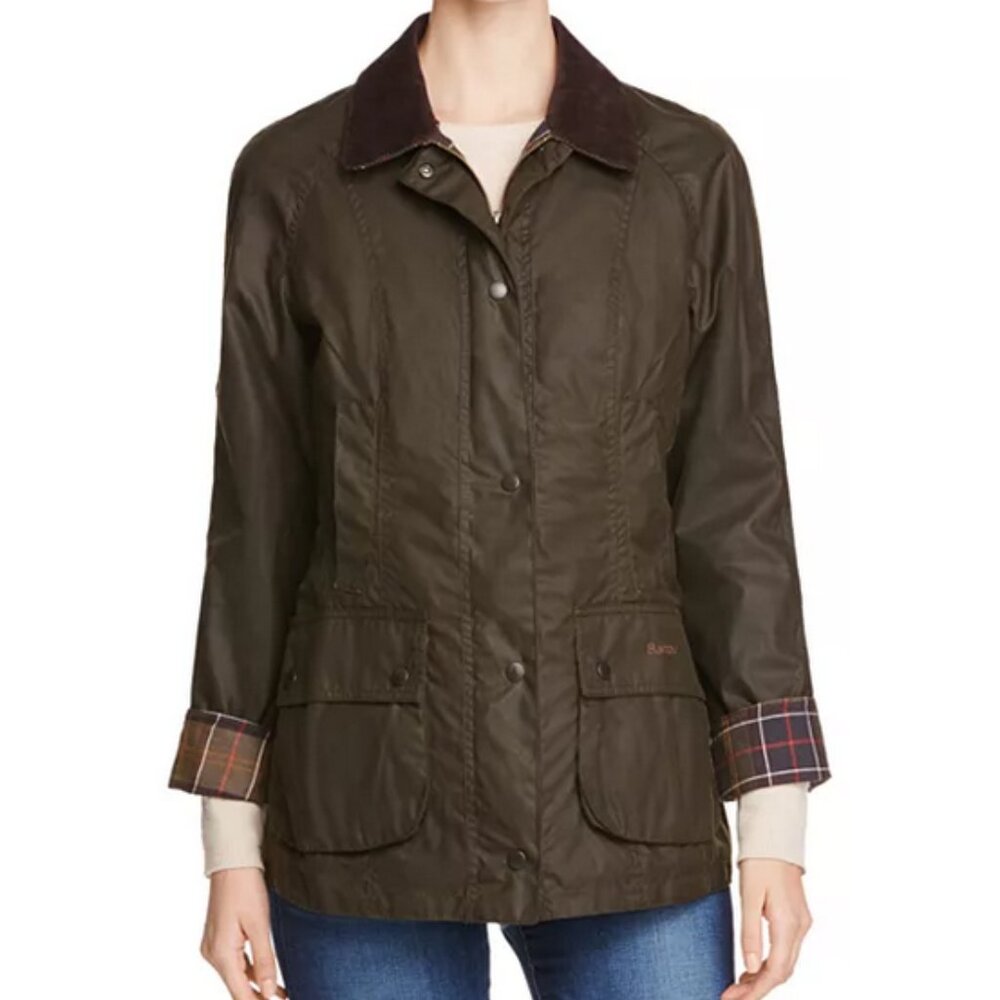 Barbour Olive Utility Jacket with Plaid Accents